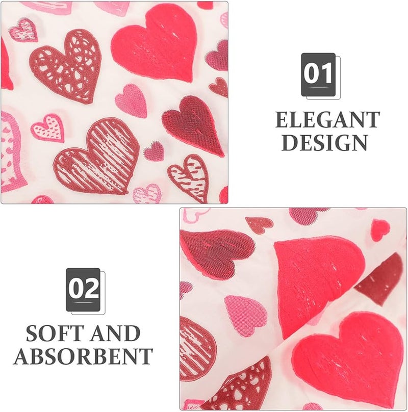 مناديل ورقية بنمط القلب 40 ورقة، مناديل عشاء ناعمة وماصة مربعة لتجهيزات حفلات الزفاف وعيد الحب - Image 4